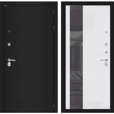 Входная дверь CLASSIC шагрень черная с Зеркалом 32 тонированным - Белый рельеф софт