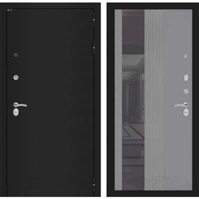 Входная дверь CLASSIC шагрень черная с Зеркалом 32 тонированным - Серый рельеф софт