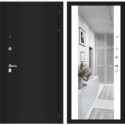 Входная дверь CLASSIC шагрень черная с Зеркалом Максимум - Белый софт