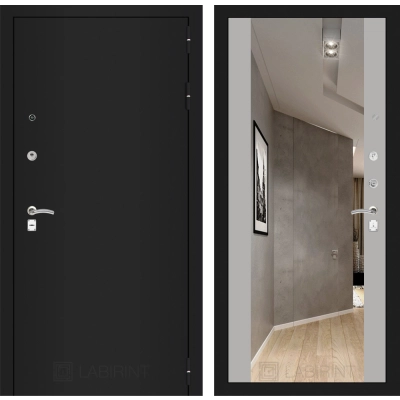 Входная дверь CLASSIC шагрень черная с Зеркалом Максимум - Софт Грей