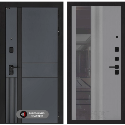 Входная дверь EVOLAB с Зеркалом 32 тонированным - Серый рельеф софт