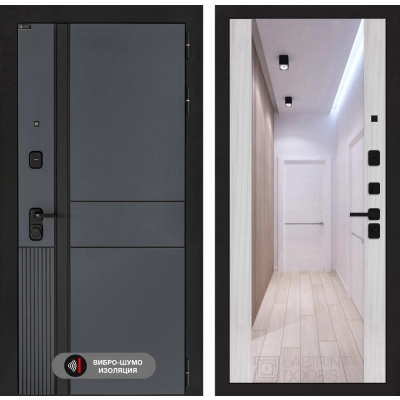 Входная дверь EVOLAB с Зеркалом Максимум - Сандал белый