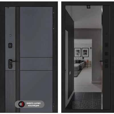 Входная дверь EVOLAB с зеркалом Панорама с тонировкой - Черный кварц