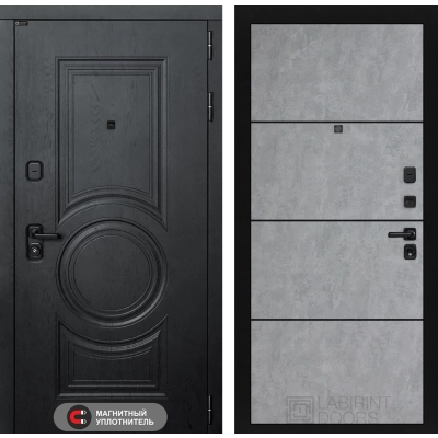 Входная дверь GRAND 25 - Бетон светлый, черный молдинг