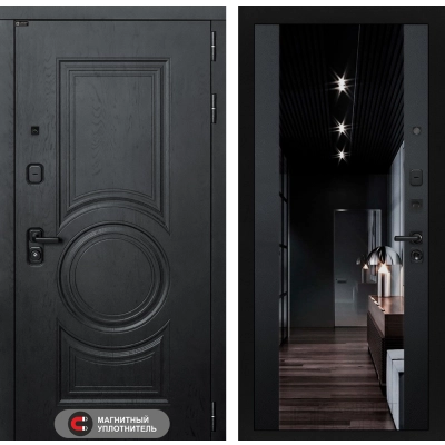 Входная дверь GRAND с Зеркалом тонированным Максимум - Черный кварц