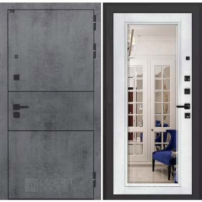 Входная дверь INFINITY с Зеркалом Фацет - Белый софт