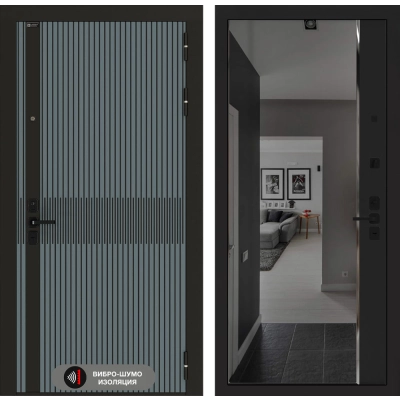 Входная дверь ISSIDA с зеркалом Панорама с тонировкой - Черный кварц