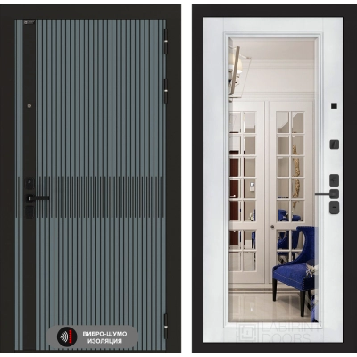 Входная дверь ISSIDA с Зеркалом Фацет - Белый софт