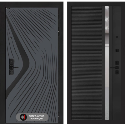 Входная дверь LEOLAB 31 - Черный кварц, зеркальная вставка с тонировкой