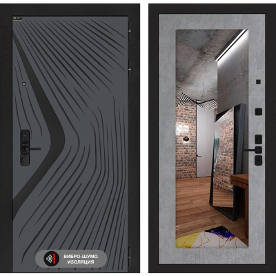 Входная дверь LEOLAB с зеркалом 18 - Бетон светлый