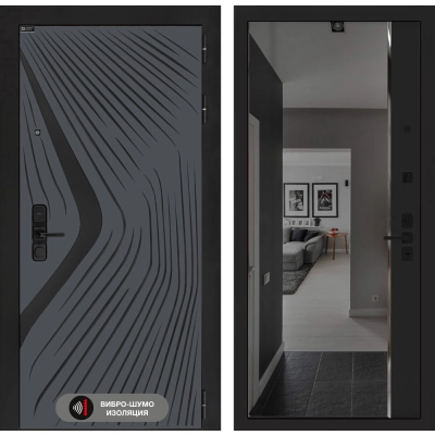 Входная дверь LEOLAB с зеркалом Панорама с тонировкой - Черный кварц