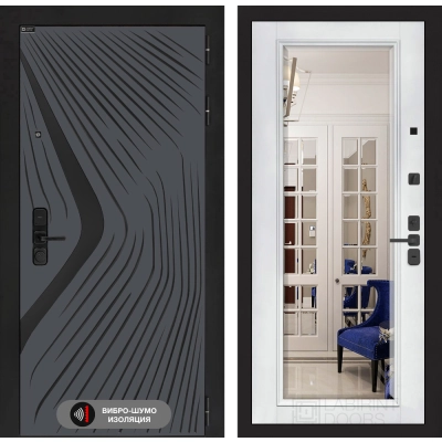 Входная дверь LEOLAB с Зеркалом Фацет - Белый софт