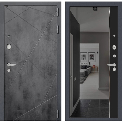 Входная дверь LOFT с зеркалом Панорама с тонировкой - Черный кварц