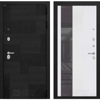 Входная дверь PAZL с Зеркалом 32 тонированным - Белый рельеф софт