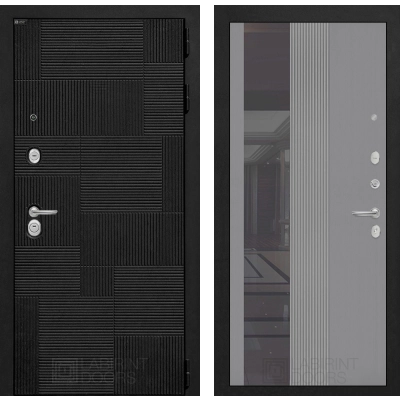 Входная дверь PAZL с Зеркалом 32 тонированным - Серый рельеф софт