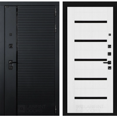 Входная дверь PIANO 01 - Белое дерево, стекло черное