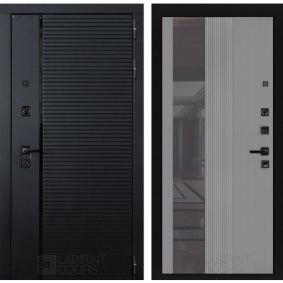 Входная дверь PIANO с Зеркалом 32 тонированным - Серый рельеф софт