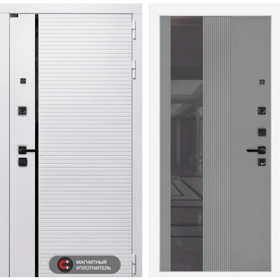 Входная дверь ROYAL с Зеркалом 32 тонированным - Серый рельеф софт