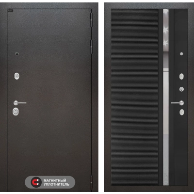 Входная дверь SILVER 31 - Черный кварц, зеркальная вставка с тонировкой